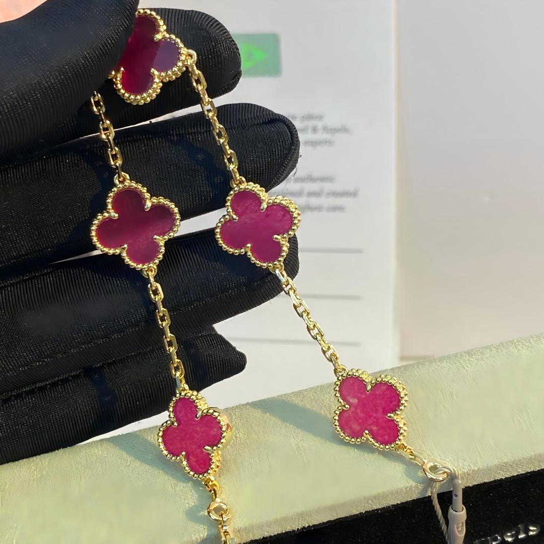 [Royal Jewellery]NEW CLOVER 5 MOTIFS PINK ENAMEL BRACELET