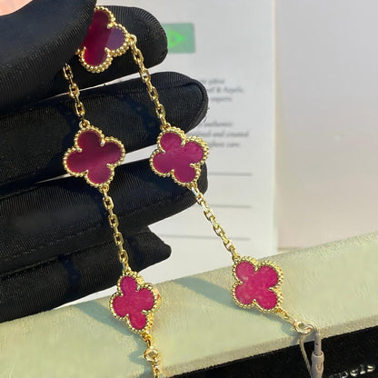 [Royal Jewellery]NEW CLOVER 5 MOTIFS PINK ENAMEL BRACELET