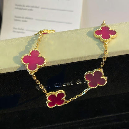 [Royal Jewellery]NEW CLOVER 5 MOTIFS PINK ENAMEL BRACELET