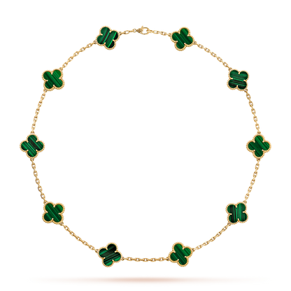 [Royal Jewellery]CLOVER 10 MOTIFS MALACHITE NECKLACE