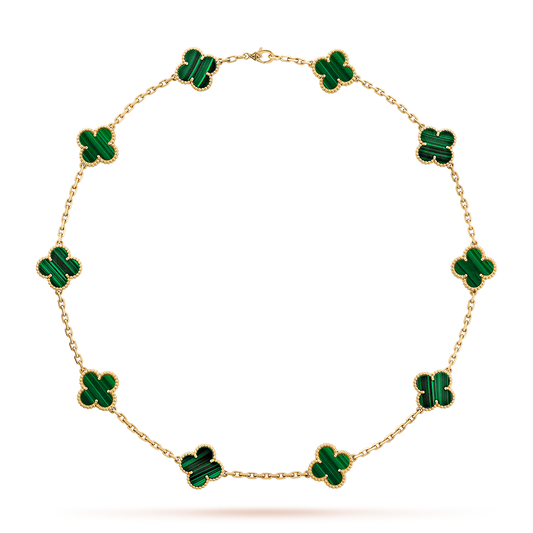 [Royal Jewellery]CLOVER 10 MOTIFS MALACHITE NECKLACE