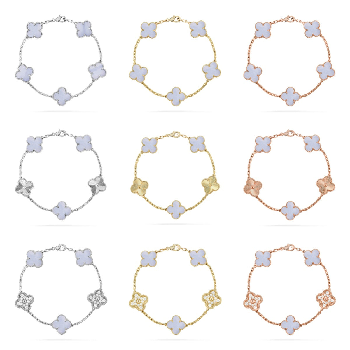 [Royal Jewellery] CLOVER 5 MOTIF PURPLE CHALCEDONY BRACELET COLLECTION
