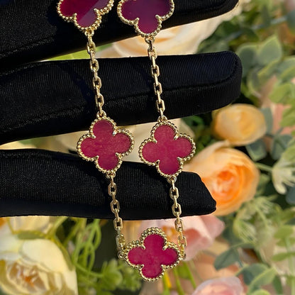 [Royal Jewellery]NEW CLOVER 5 MOTIFS PINK ENAMEL BRACELET