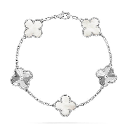 [Royal Jewellery]CLOVER WHITE PEARL MOP 5 MOTIF BRACELET COLLECTION