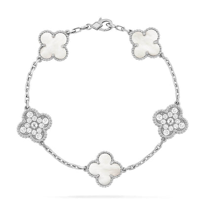 [Royal Jewellery]CLOVER WHITE PEARL MOP 5 MOTIF BRACELET COLLECTION