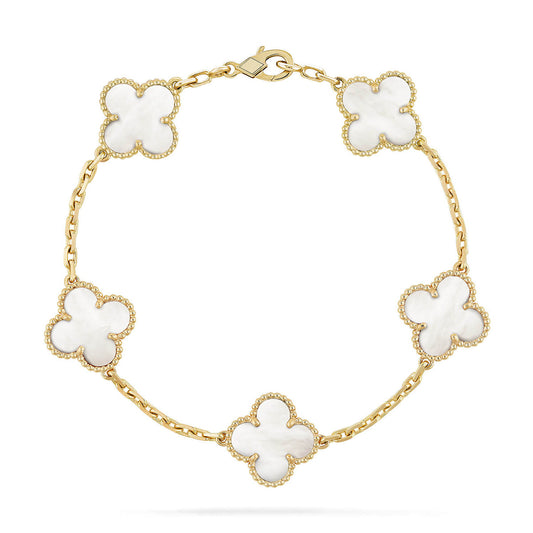 [Royal Jewellery]CLOVER WHITE PEARL MOP 5 MOTIF BRACELET COLLECTION