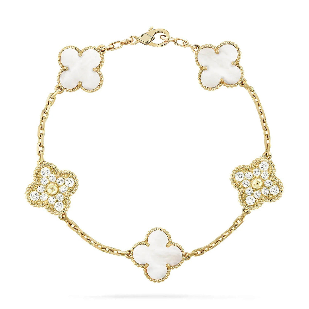 [Royal Jewellery]CLOVER WHITE PEARL MOP 5 MOTIF BRACELET COLLECTION