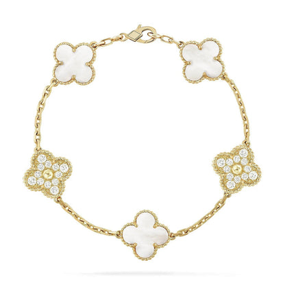 [Royal Jewellery]CLOVER WHITE PEARL MOP 5 MOTIF BRACELET COLLECTION