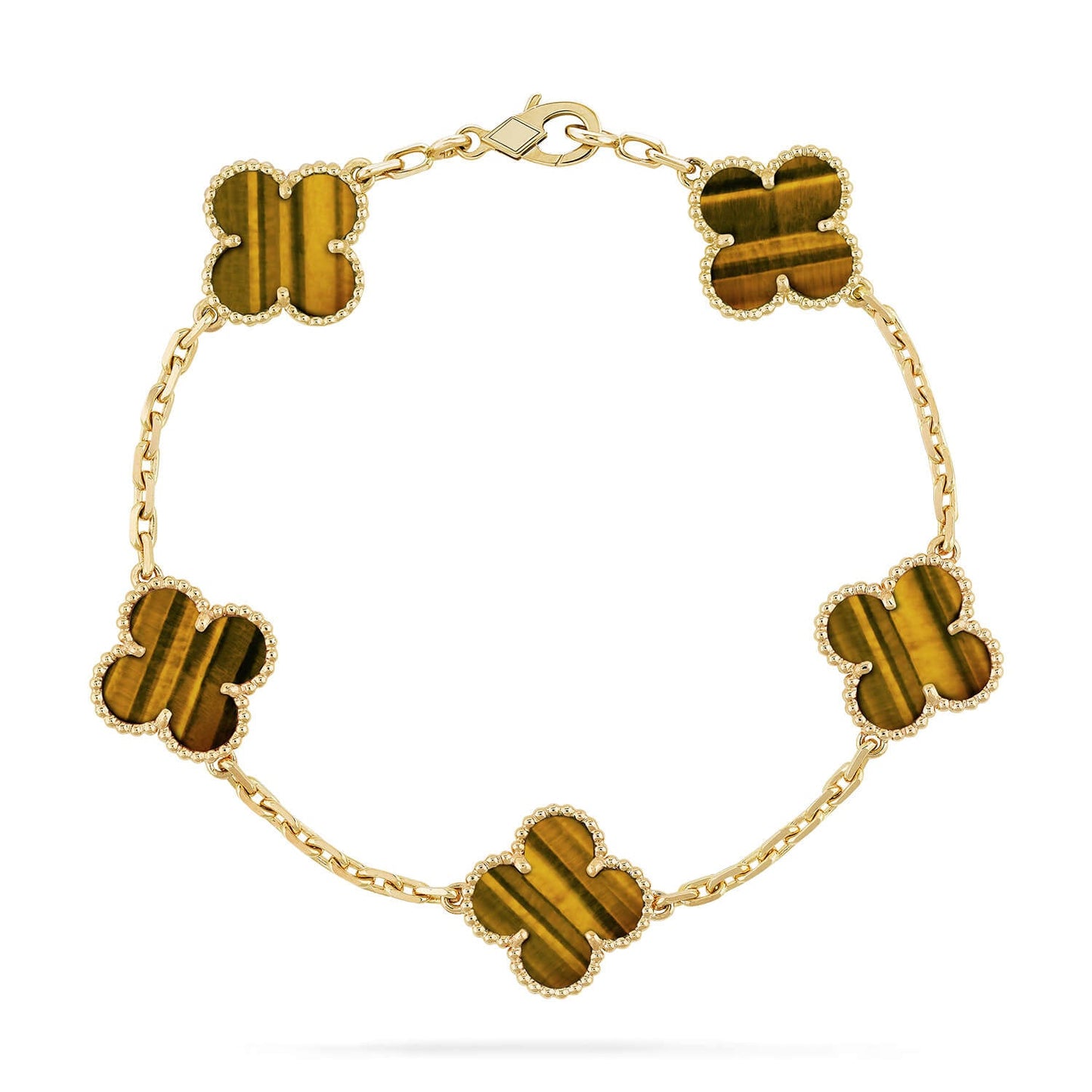[Royal Jewellery] CLOVER 5 MOTIFS TIGER EYE BRACELET COLLECTION