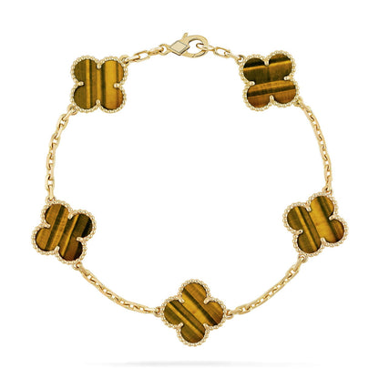 [Royal Jewellery] CLOVER 5 MOTIFS TIGER EYE BRACELET COLLECTION