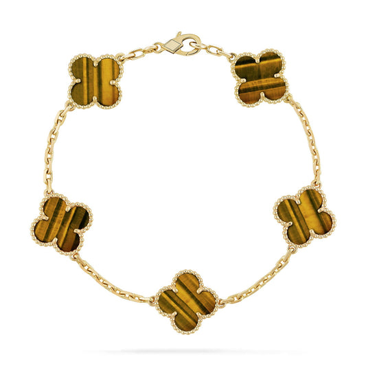 [Royal Jewellery] CLOVER 5 MOTIFS TIGER EYE BRACELET COLLECTION