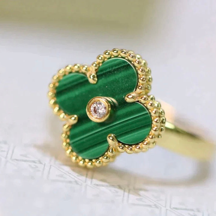 [ROYAL]CLOVER MALACHITE RING GOLD DIAMOND