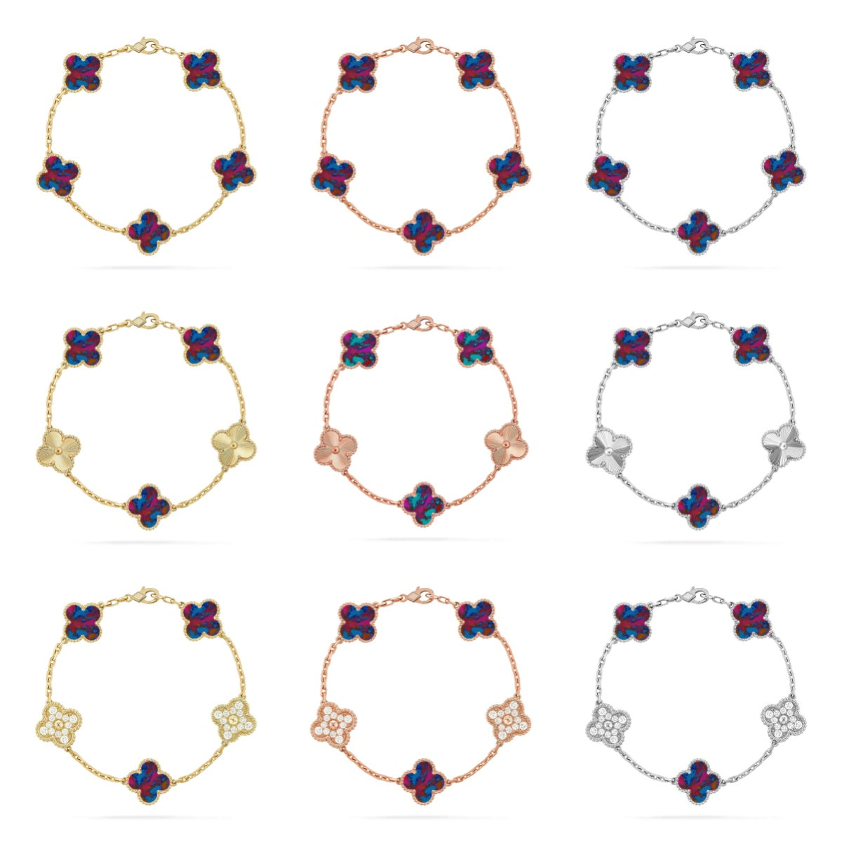 [Royal Jewellery]CLOVER 5 MOTIF COLOR GEMSTONES BRACELET COLLECTION