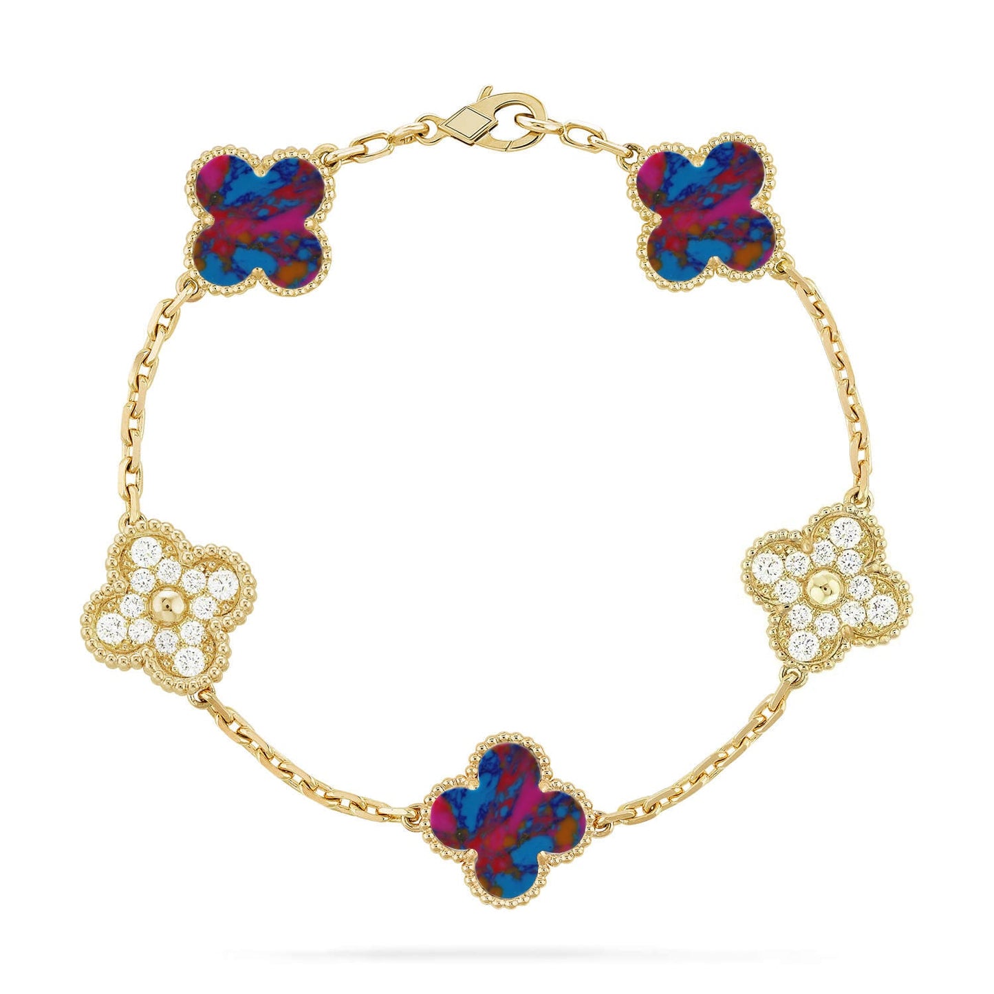 [Royal Jewellery]CLOVER 5 MOTIF COLOR GEMSTONES BRACELET COLLECTION