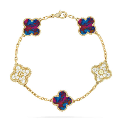[Royal Jewellery]CLOVER 5 MOTIF COLOR GEMSTONES BRACELET COLLECTION