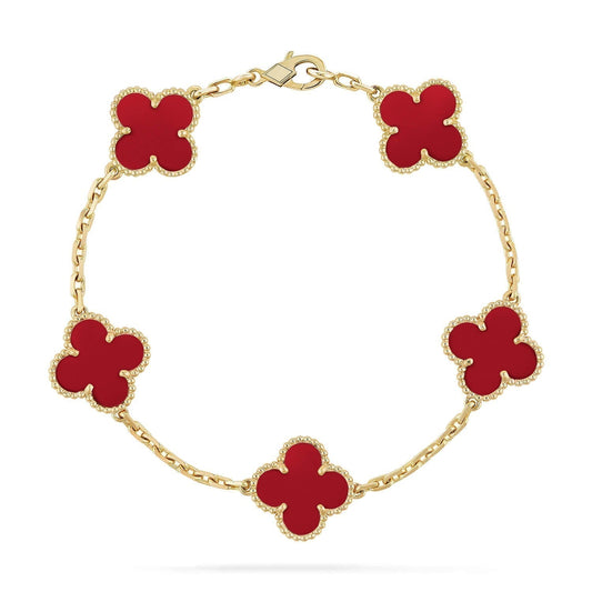 [Royal Jewellery]CLOVER 5 MOTIFS RED AGATE  BRACELET