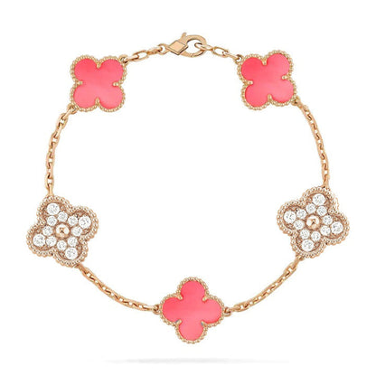 [Royal Jewellery]CLOVER 5 MOTIF DIAMOND PINK MOP PINK GOLD BRACELET