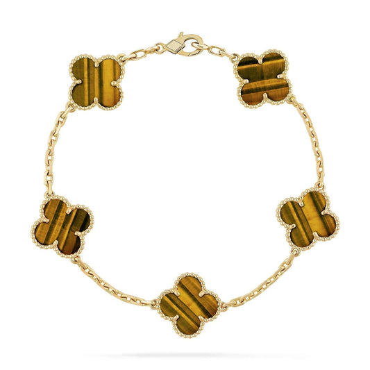 [Royal Jewellery]CLOVER  5 MOTIFS TIGER EYE BRACELET