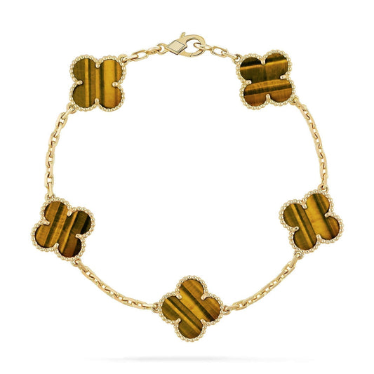 [ROYAL]CLOVER  5 MOTIFS TIGER EYE BRACELET