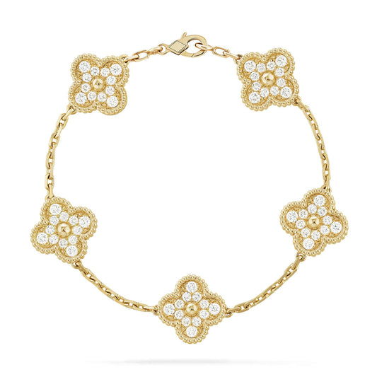 [Royal Jewellery]CLOVER 5 MOTIFS  FULL DIAMOND BRACELET