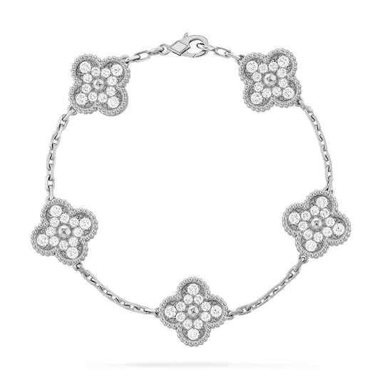 [Royal Jewellery]CLOVER 5 MOTIFS  DIAMOND BRACELET SILVER