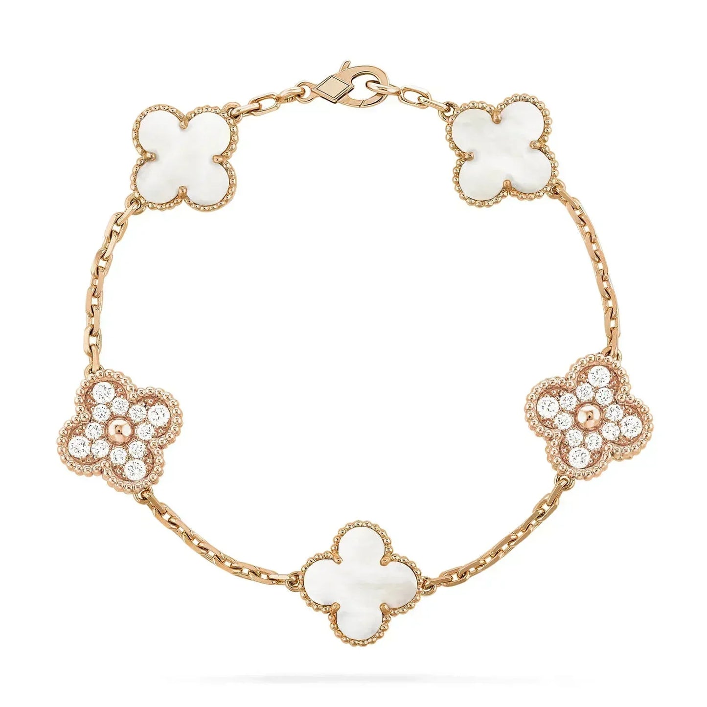[Royal Jewellery]CLOVER BRACELET 5 MOTIF WHITE MOP DIAMOND