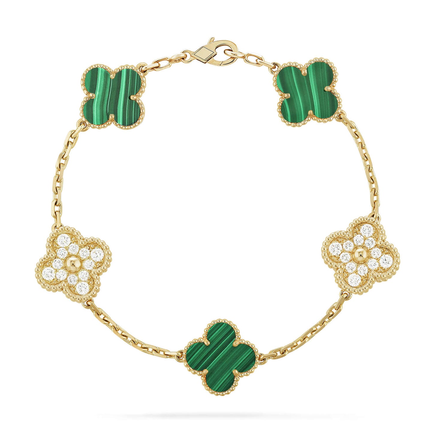 [Royal Jewellery]CLOVER  5 MOTIF MALACHITE DIAMOND BRACELET