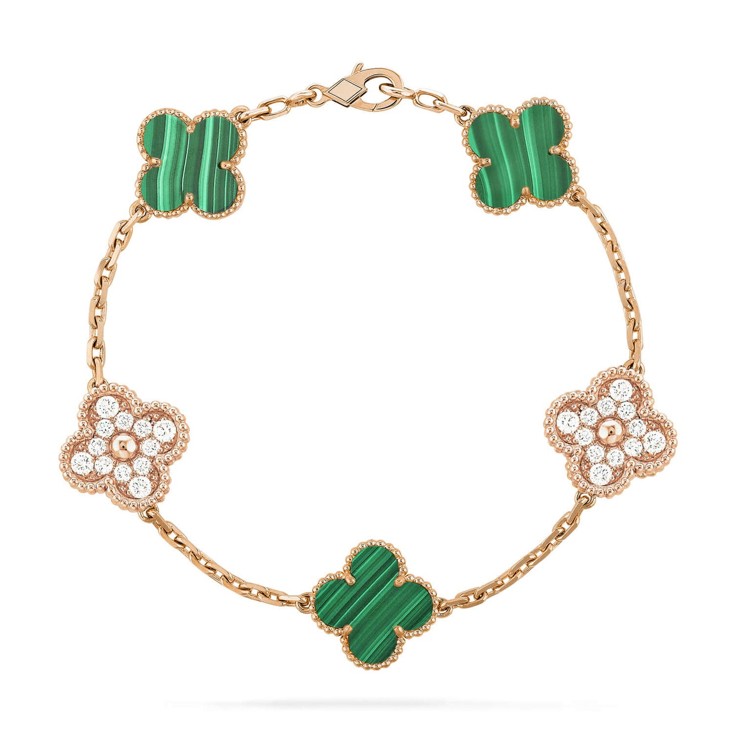 [Royal Jewellery]CLOVER  5 MOTIF MALACHITE DIAMOND BRACELET