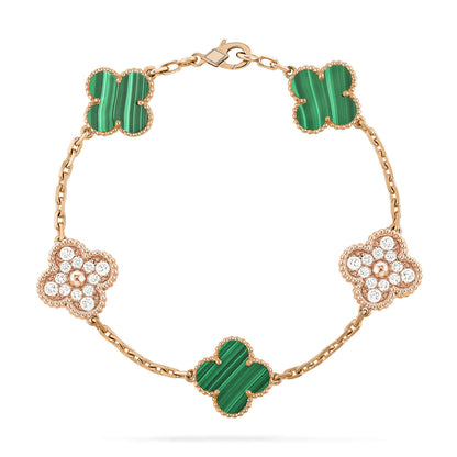 [Royal Jewellery]CLOVER  5 MOTIF MALACHITE DIAMOND BRACELET