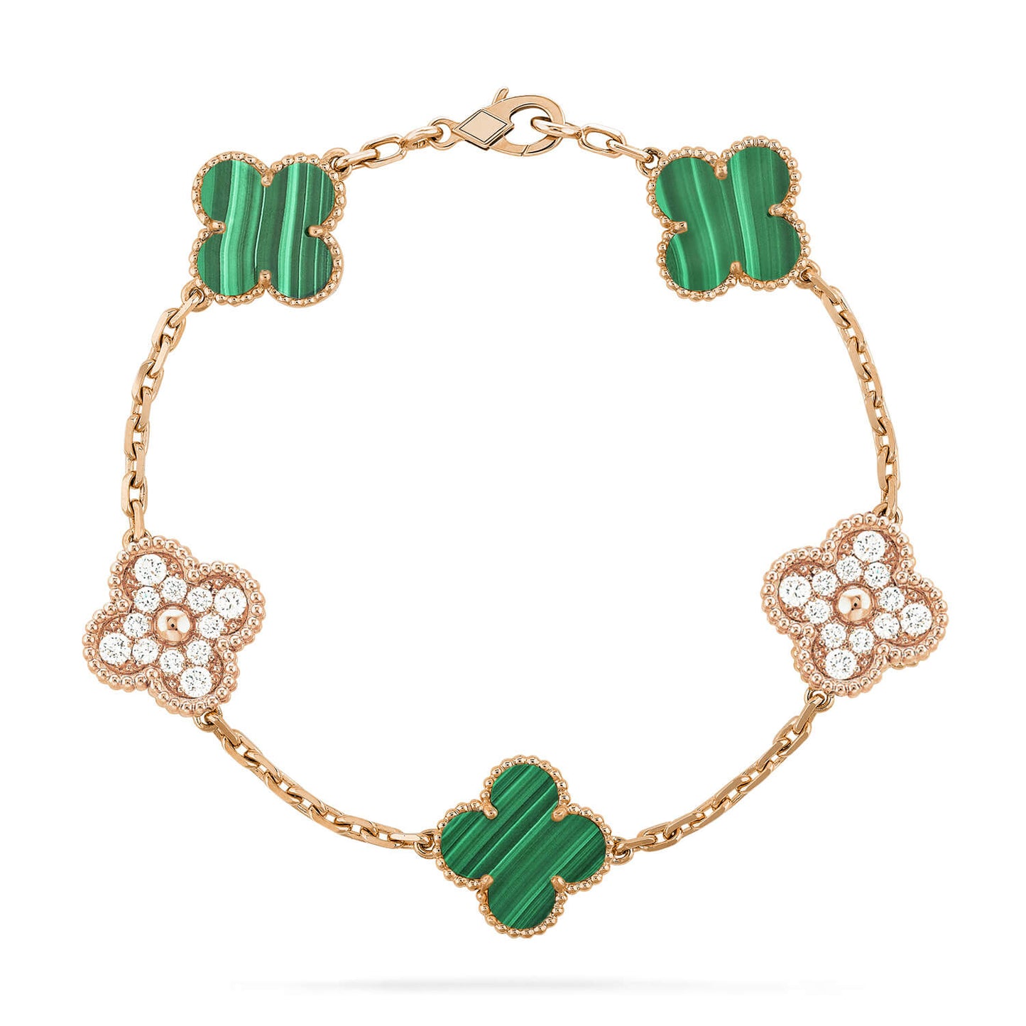 [ROYAL]CLOVER  5 MOTIF MALACHITE DIAMOND BRACELET