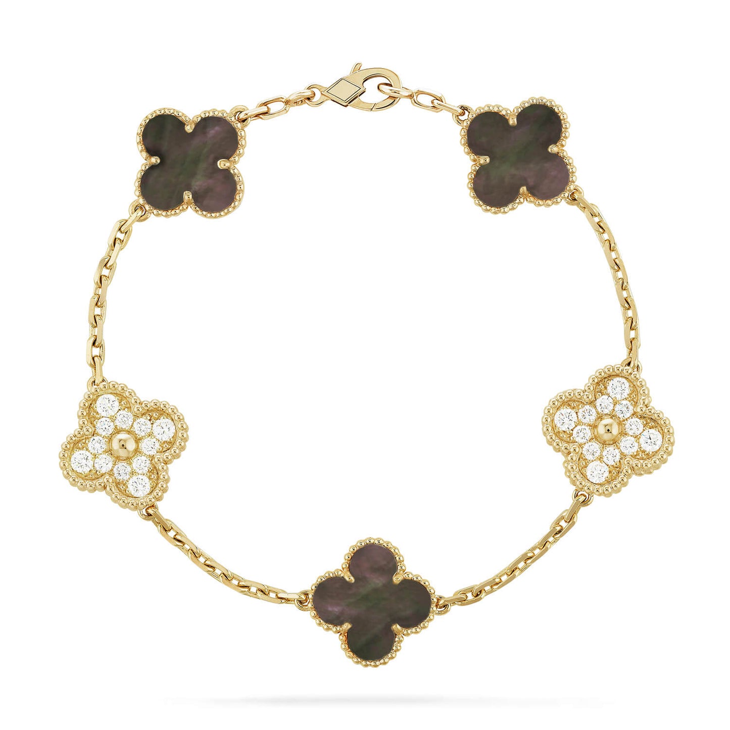 [Royal Jewellery]CLOVER 5 MOTIF GRAY MOP DIAMOND BRACELET