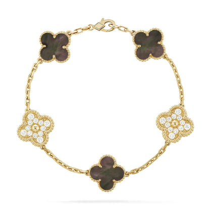 [Royal Jewellery]CLOVER 5 MOTIF GRAY MOP DIAMOND BRACELET