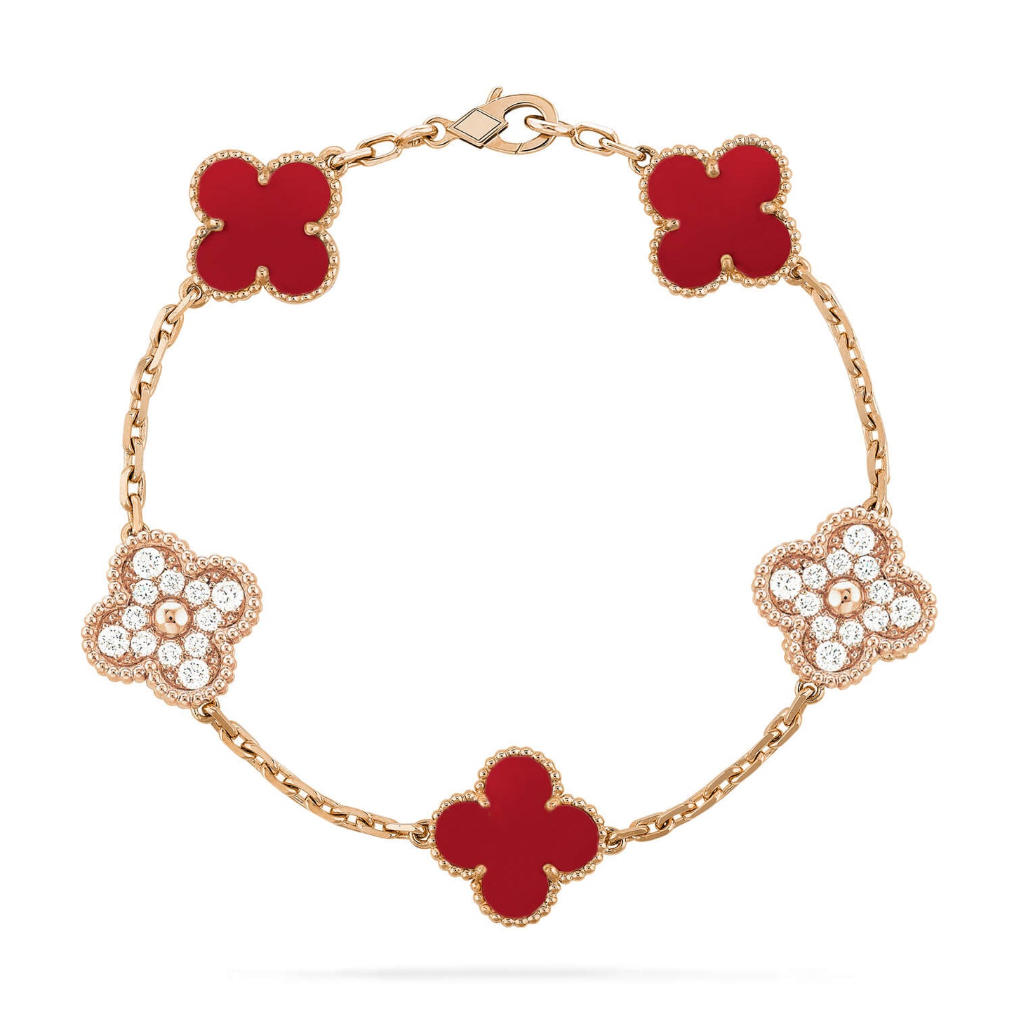 [Royal Jewellery]CLOVER 5 MOTIFS CARNELIAN DIAMOND BRACELET