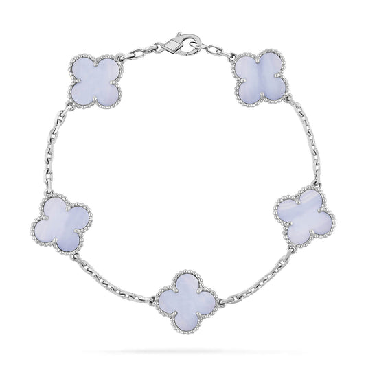 [ROYAL]CLOVER  5 MOTIF PURPLE CHALCEDONY BRACELET SILVER