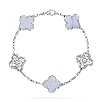 [Royal Jewellery]CLOVER  5 MOTIF DIAMOND PURPLE CHALCEDONY BRACELET SILVER