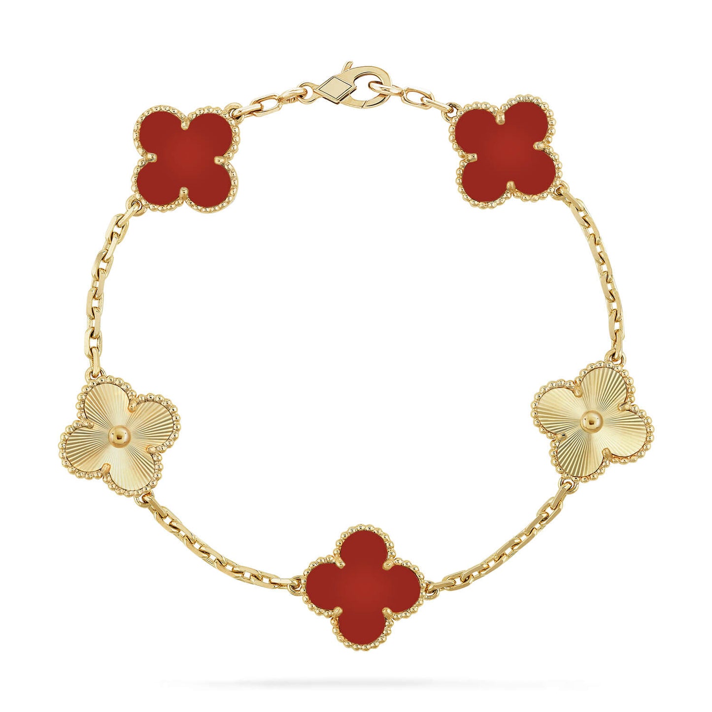 [Royal Jewellery]CLOVER  5 MOTIFS CARNELIAN GOLD BRACELET