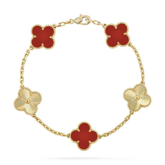 [Royal Jewellery]CLOVER  5 MOTIFS CARNELIAN GOLD BRACELET