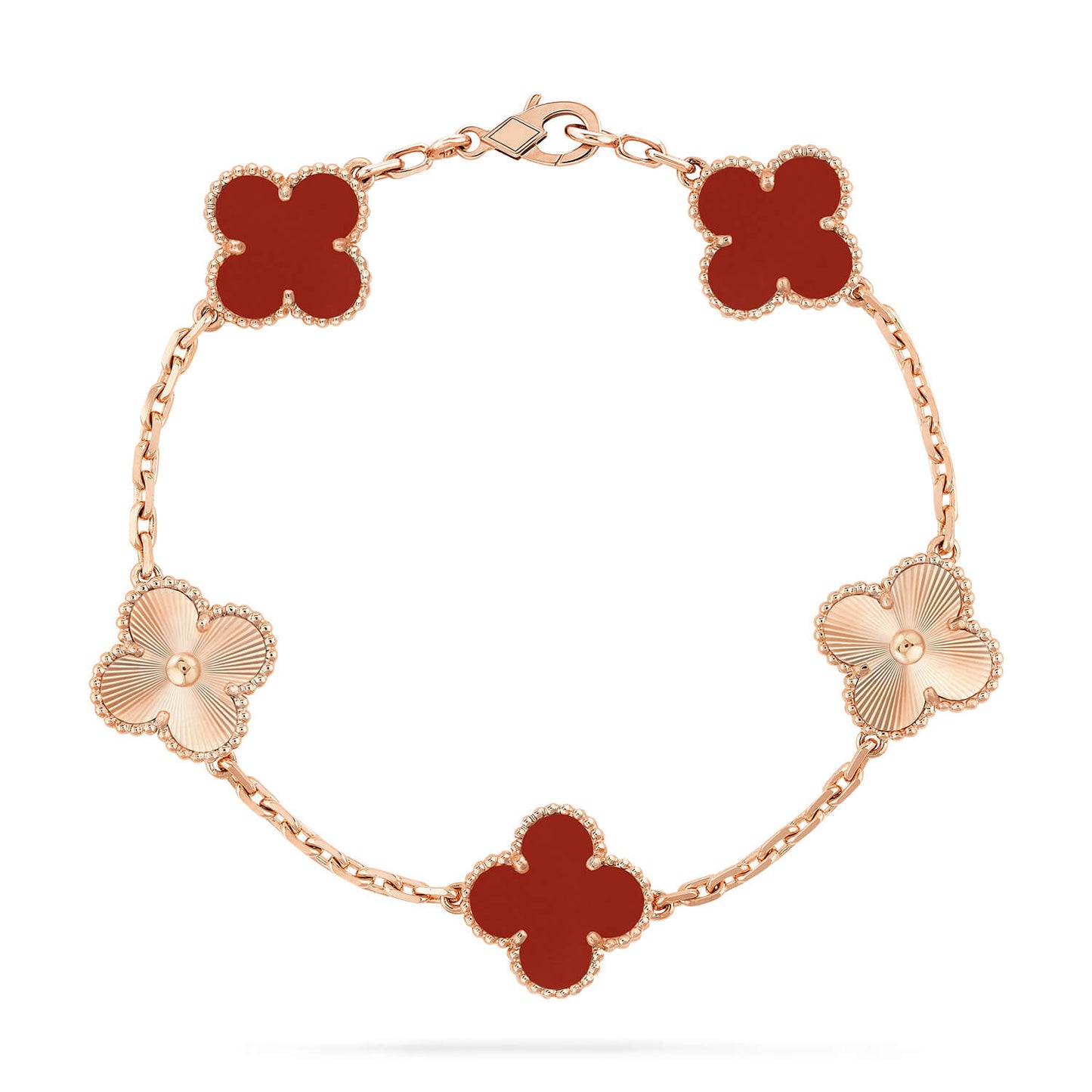 [Royal Jewellery]CLOVER  5 MOTIFS CARNELIAN GOLD BRACELET