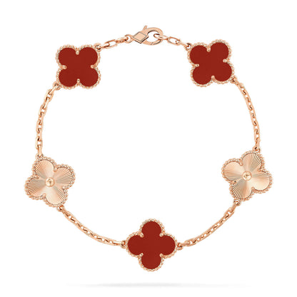 [Royal Jewellery]CLOVER  5 MOTIFS CARNELIAN GOLD BRACELET