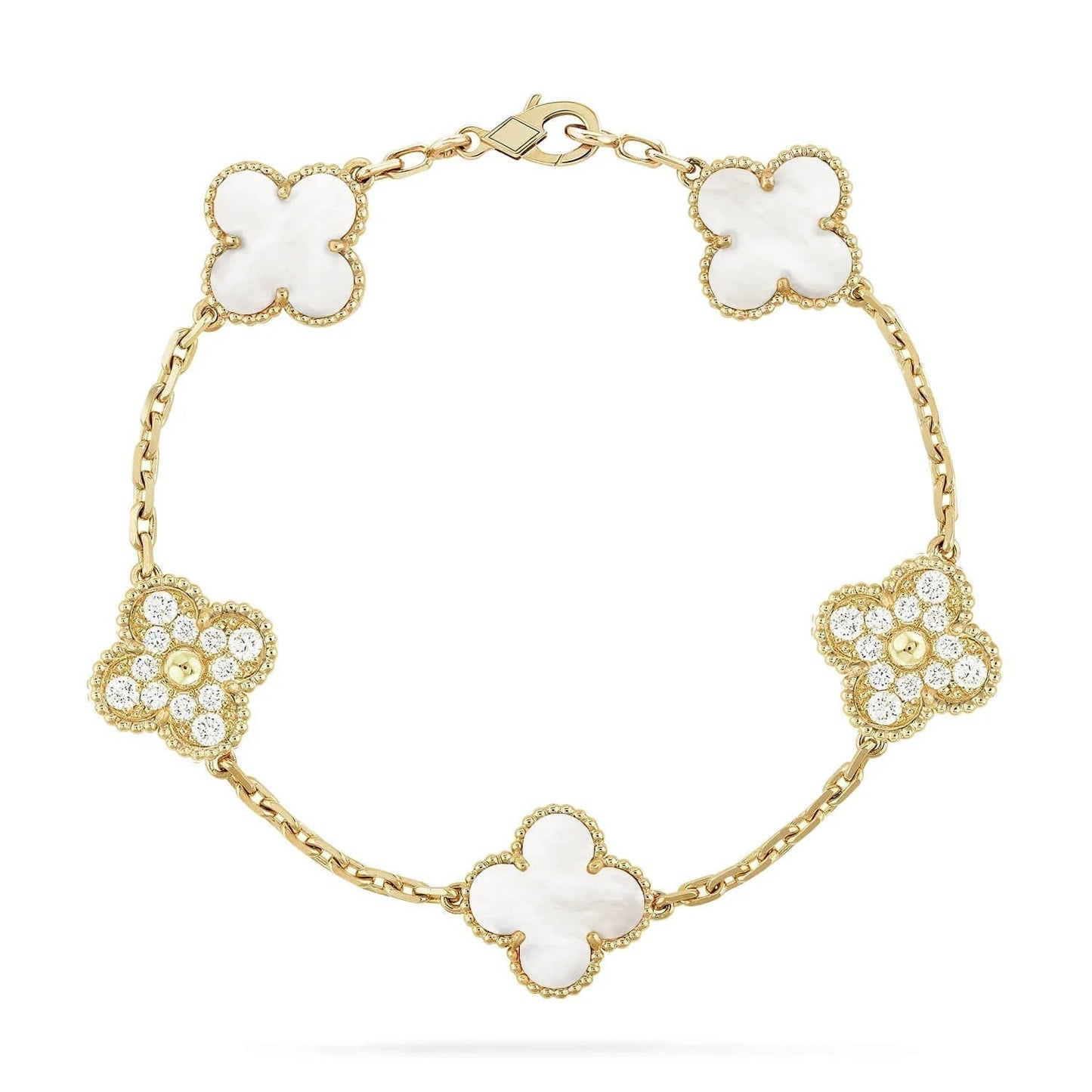 [Royal Jewellery]CLOVER BRACELET 5 MOTIF WHITE MOP DIAMOND