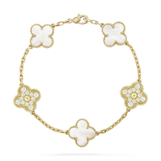 [Royal Jewellery]CLOVER BRACELET 5 MOTIF WHITE MOP DIAMOND