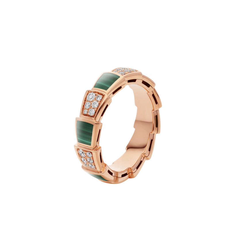 [ROYAL]SERPENTI RING PINK GOLD MALACHITE DIAMOND PAVED 4MM