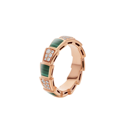 [ROYAL]SERPENTI RING PINK GOLD MALACHITE DIAMOND PAVED 4MM