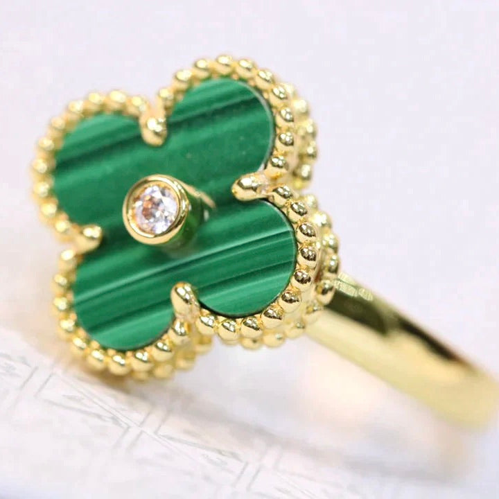 [ROYAL]CLOVER MALACHITE RING GOLD DIAMOND