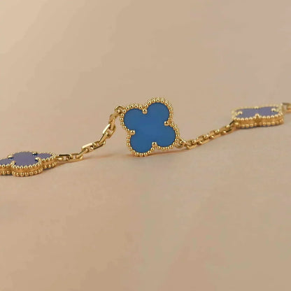 [ROYAL]CLOVER 5 MOTIFS BLUE AGATE BRACELET