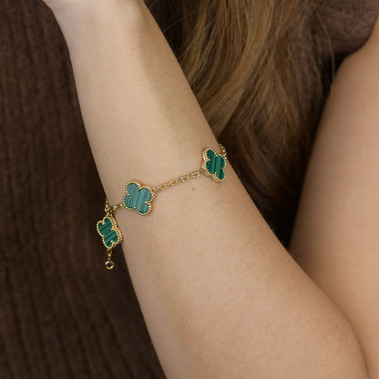 [Royal Jewellery]CLOVER 5 MOTIFS MALACHITE BRACELET