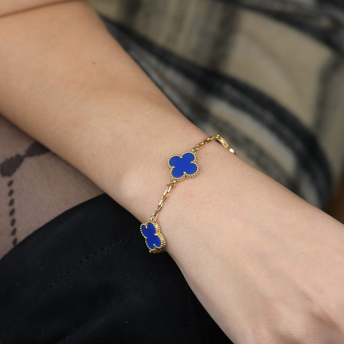 [Royal Jewellery]CLOVER 5 MOTIFS BLUE AGATE BRACELET