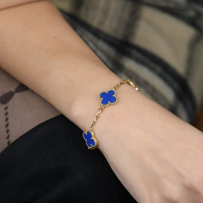 [Royal Jewellery]CLOVER 5 MOTIFS BLUE AGATE BRACELET