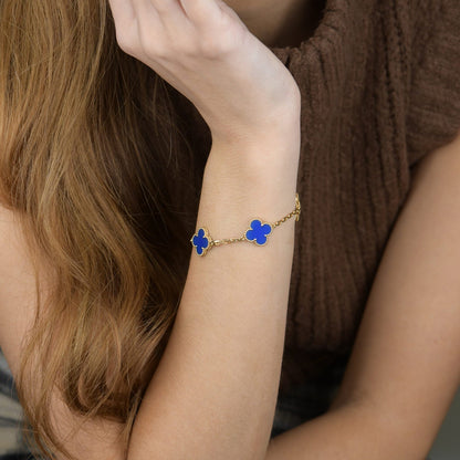 [Royal Jewellery]CLOVER 5 MOTIFS BLUE AGATE BRACELET