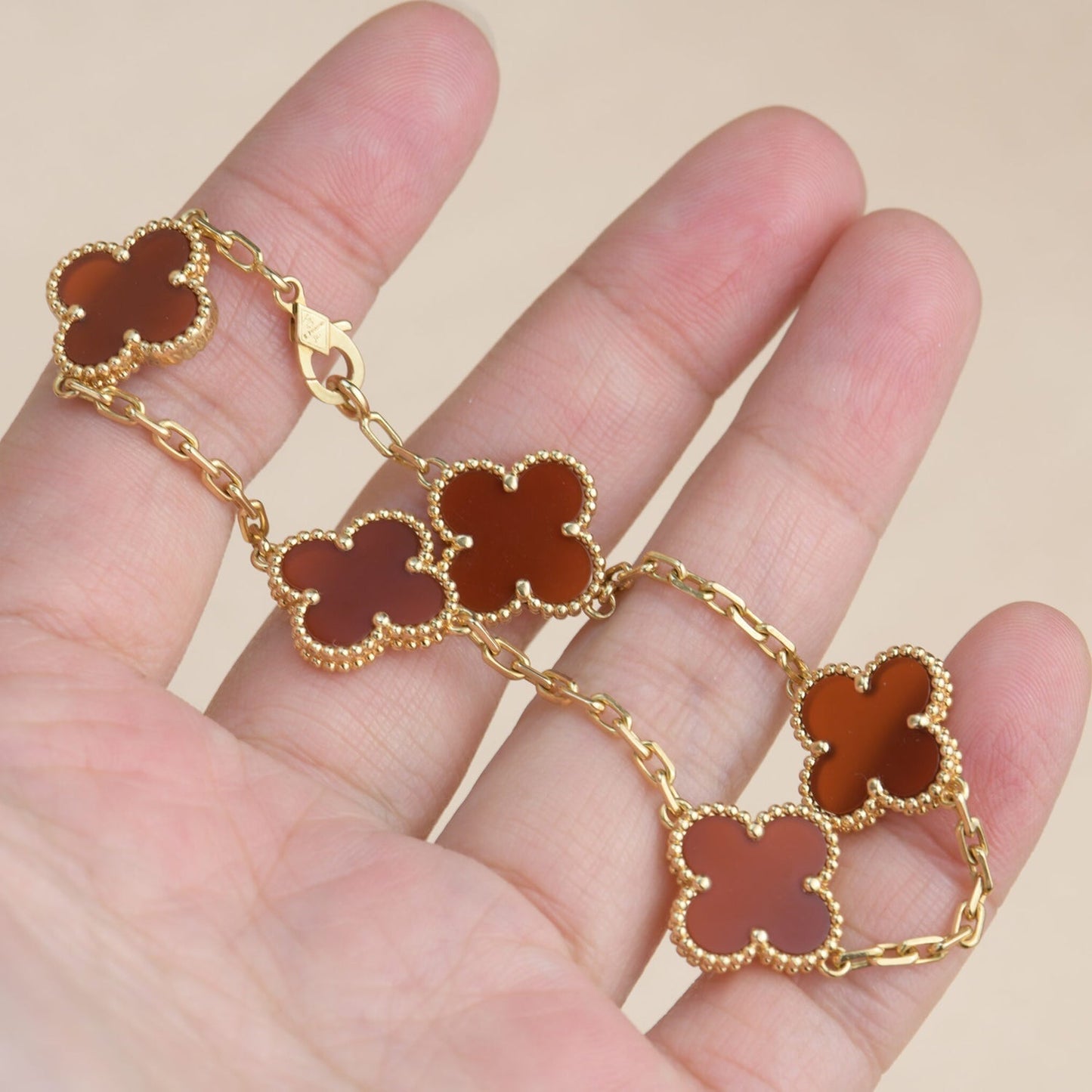 [Royal Jewellery]CLOVER 5 MOTIFS RED AGATE  BRACELET